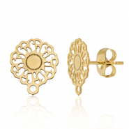 Appr&ecirc;ts en acier Inox boucles d'oreilles / puces d&rsquo;oreilles 14mm fleur avec anneau Dor&eacute;