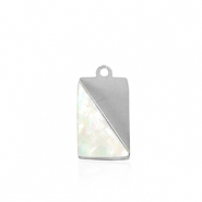 Breloques en acier Inox coquille rectangle Argent&eacute;-blanc (couleur naturelle)