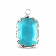 Pendentifs en verre Crystal Glass rectangle Bleu aquamarine-argent&eacute;