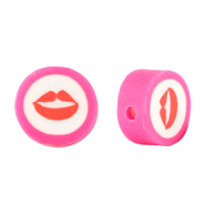 Perles en polym&egrave;re kiss 10mm Rose fuchsia-blanc rouge