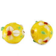 Perles en verre peintes &agrave; la main fleur Jaune-blanc