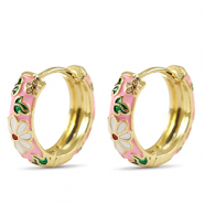 M&eacute;tal TQ laiton cr&eacute;oles &eacute;maill&eacute;es fleur Dor&eacute;-rose blanc