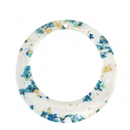 Pendentifs en r&eacute;sine avec fleurs s&eacute;ch&eacute;es 39mm Bleu-dor&eacute;