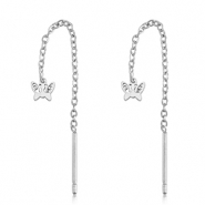 Boucles d'oreilles en acier Inox papillon Argent&eacute;