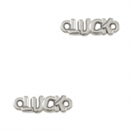 Breloques en m&eacute;tal DQ connecteur "LUCK" Argent&eacute; antique (sans nickel)