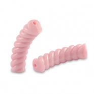 Perles tubes acryliques torsad&eacute; Rose clair