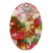 Pendentifs en r&eacute;sine ovale Rose-vert multicolore