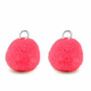 Pendentifs pompon avec anneau 10mm Argent&eacute;-rose hot