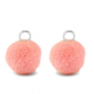 Pendentifs pompon avec anneau 10mm Argent&eacute;-rose