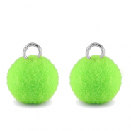Pendentifs pompon avec anneau 10mm Argent&eacute;-vert n&eacute;on