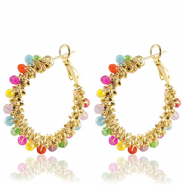 Boucles d'oreilles en acier Inox perles &agrave; facettes Multicolore-dor&eacute;