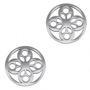 Breloques en acier Inox connecteur fleur Argent&eacute;
