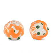 Perles en verre peintes &agrave; la main 14mm Transparent-vert orange