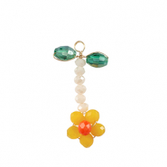 Pendentifs facett&eacute;es fleur Dor&eacute;-jaune vert