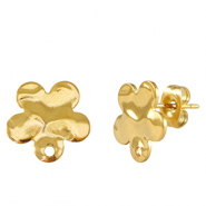 Boucles d'oreilles puces en acier Inox fleur Dor&eacute;