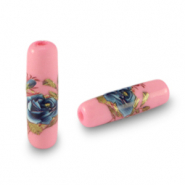 Perles en verre tube fleur Rose-bleu