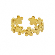 Bagues en acier Inox fleur Dor&eacute;