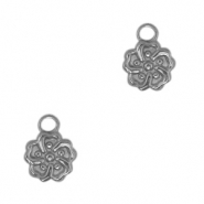 Breloques en acier Inox fleur Argent&eacute; antique
