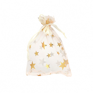 Sachet &agrave; bijoux en organza 7x9cm &eacute;toile Abricot-dor&eacute;