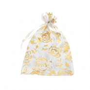 Sachet &agrave; bijoux en organza 7x9cm rose Blanc-dor&eacute;