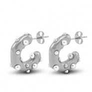 Boucles d'oreilles / puces en acier Inox imitations perles Argent&eacute;