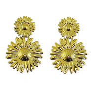 Boucles d'oreilles puces en acier Inox fleur Dor&eacute;