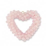 Boucles pendentifs facett&eacute;es coeur Rose clair
