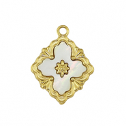 Breloques en acier Inox fleur Dor&eacute;