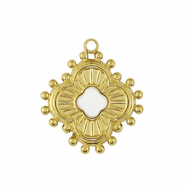 Breloques en acier Inox fleur Dor&eacute; /