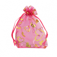 Sachet &agrave; bijoux en organza 9x12cm coeur Rose-dor&eacute;