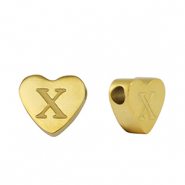 Perles en acier Inox coeur lettre X Dor&eacute;
