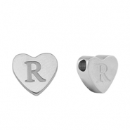 Perles en acier Inox coeur lettre R Argent&eacute;