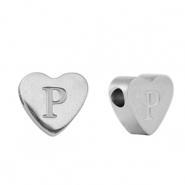 Perles en acier Inox coeur lettre P Argent&eacute;