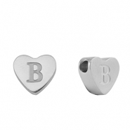 Perles en acier Inox coeur lettre B Argent&eacute;