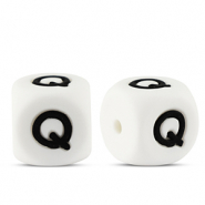Perles lettres en silicone Q Blanc-noir