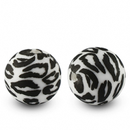 Perles en silicone 15mm l&eacute;opard Blanc-noir