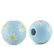 Perles en bois rond 16mm fleur Bleu clair