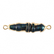 BQ Perles d'eau douce connecteur tooth Dor&eacute;-Bleu paon fonc&eacute;