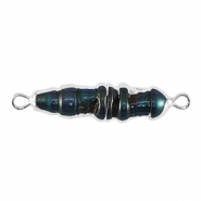Perles d'eau douce connecteur tooth Argent&eacute;-Bleu paon fonc&eacute;