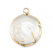 BQ Perles d'eau douce breloque rond Dor&eacute;-Blanc naturel