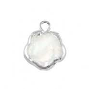 Perles d'eau douce breloque fleur Argent&eacute;-Blanc naturel