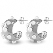 Boucles d'oreilles / puces en acier Inox imitations perles Argent&eacute;