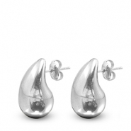 Boucles d'oreilles / puces en acier Inox goutte Argent&eacute;