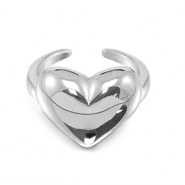Bagues en acier Inox coeur Argent&eacute;