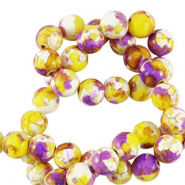 Perles en c&eacute;ramique 8mm Blanc-jaune violet