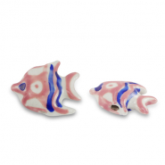 Perles en c&eacute;ramique poisson Rose vintage-bleu royal