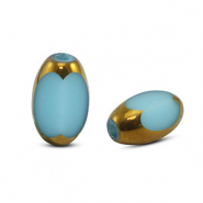 Perles en verre ovale &agrave; facettes Bleu-dor&eacute;