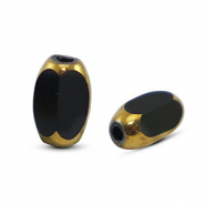 Perles en verre ovale &agrave; facettes Noir-dor&eacute;