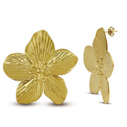 Boucles d'oreilles puces en acier Inox fleur Dor&eacute;