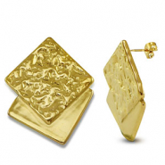 Boucles d'oreilles puces en acier Inox carr&eacute; Dor&eacute;